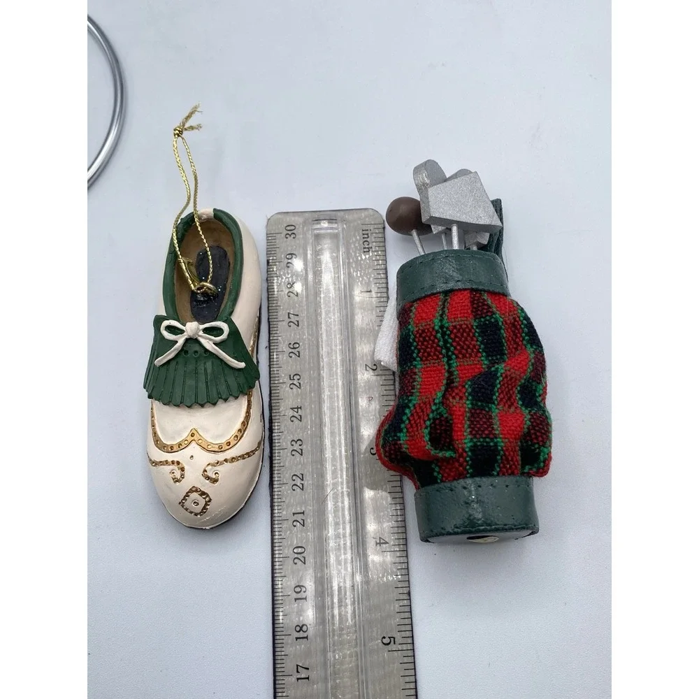 Vintage Golf  Christmas Tree‎ Ornaments - Resin wood fabric plaid Set of 2